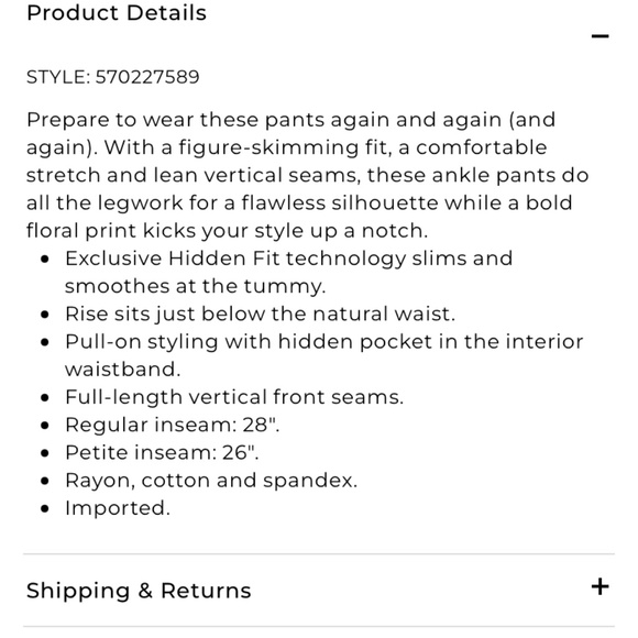 So Slimming Petite Brigitte Primavera‎  Floral slim  Ankle pants. Worn twice - Picture 5 of 8